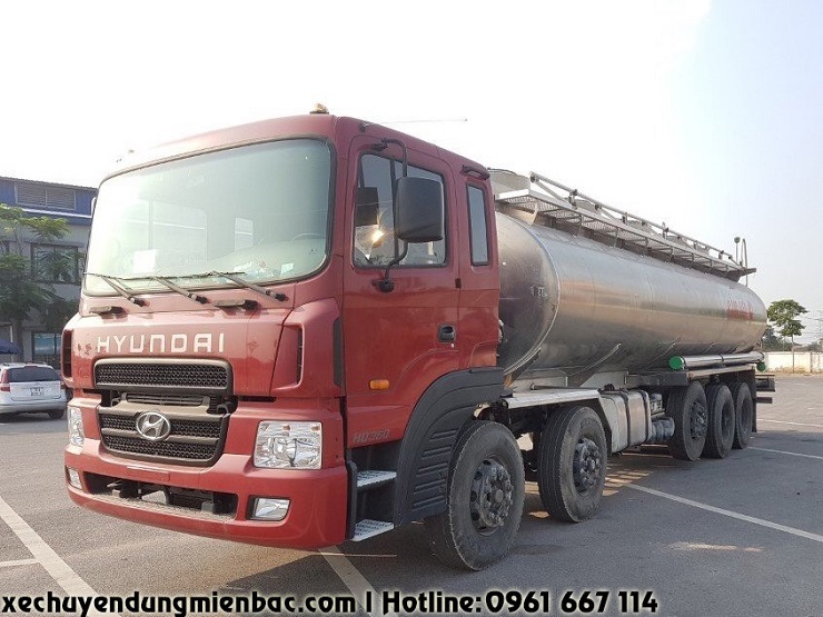 xe chở xăng dầu bồn nhôm 28 khối hyundai hd360 5 chân